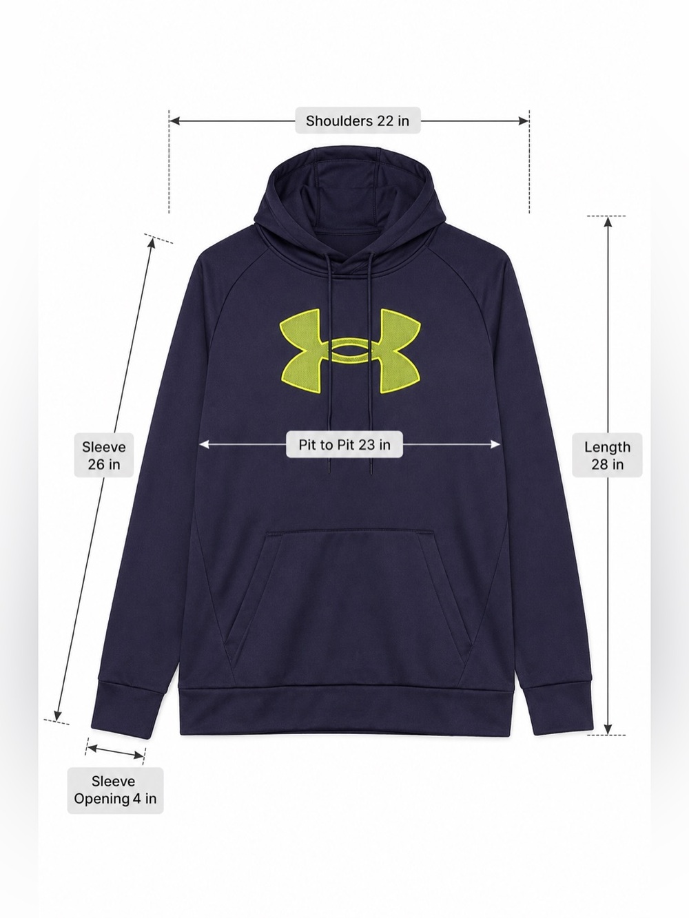 Medium 🆕 Under Armour Men’s Navy 💙Neon Yellow Big Logo Fleece Hoodie